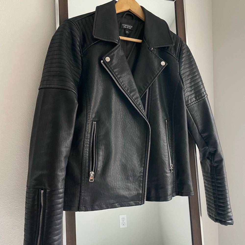 Topshop Black Faux Leather Biker Jacket
